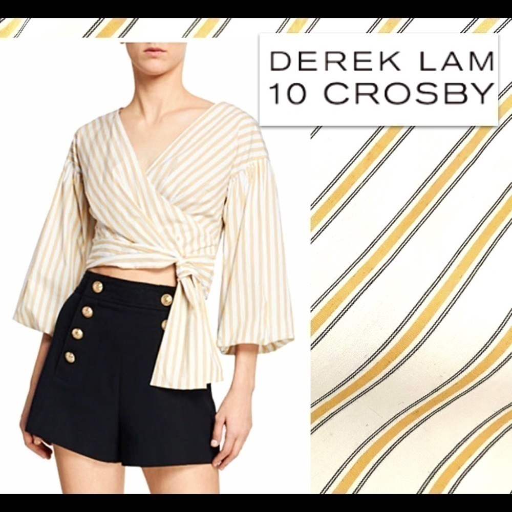 𝅺Host PICK🎉DEREK Lam V Neck Cropped 3/4 Sleeve Top Cotton Modern Neutral